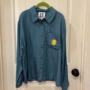 Kerri rosenthal denim smiley face shirt